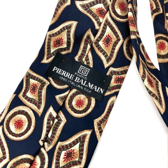 Pierre Balmain Vintage Seal Blue Orange Gold Gray Black  Balmain Mens Abstract Red Gold Tone Silk Tie Blue